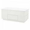 Flexi 39.3 Inch 4-in-1 Lift-Top Coffee Table with LED Lights, Dual Drawers and Storage Ottomans, White | Flexi Table Basse 4-en-1 Relevable 39.3 po avec Lumieres LED, Double Tiroirs et Ottomans de Rangement, Blanc