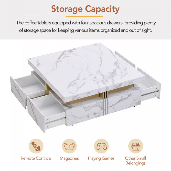 Marcia 33.5\" Square Engineered Wood Coffee Table With Storage Drawers, White