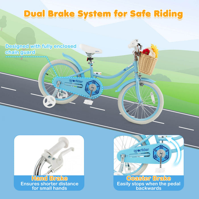 Costway 18\" Kid's Bike With Training Wheels Adjustable Handlebar Seat Handbrake Blue