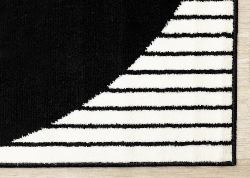 Florence Black White Stripes and Hollow Circle Modern Design, 4'7\" x 6'7\" Indoor Area Rug