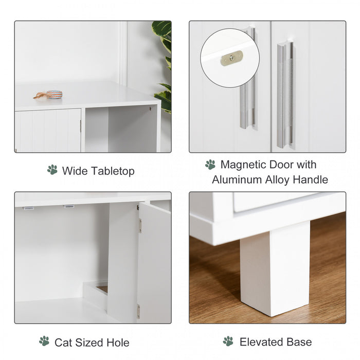 Pawhut Wooden Cat Washroom Pet Litter Box Enclosure Kitten House Nightstand End Table With Scratcher Magnetic Doors White