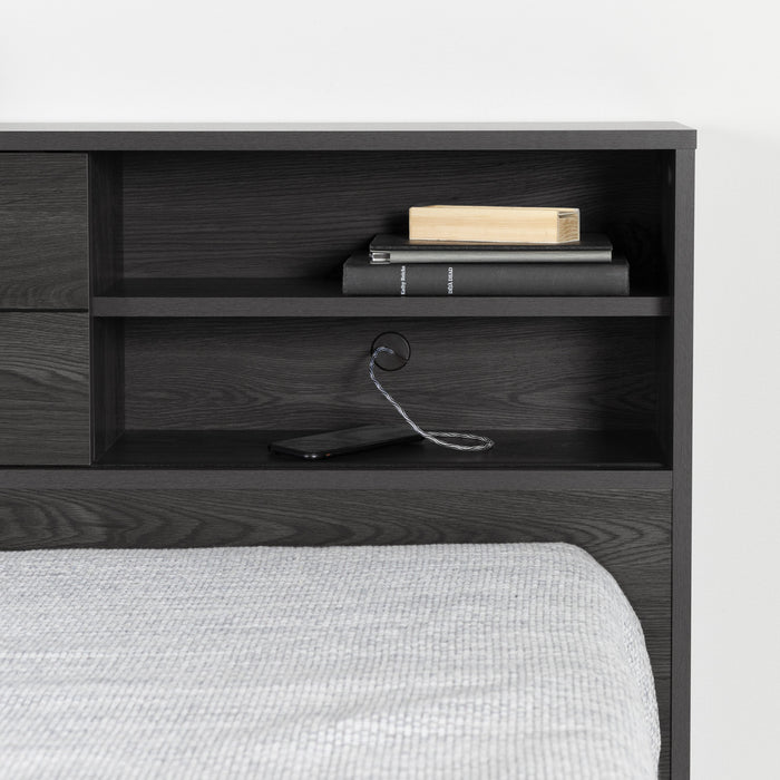 Fynn Bookcase Headboard With Storage - Gray Oak 