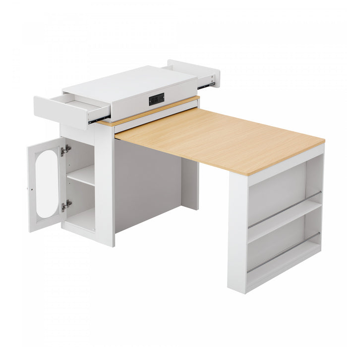 Logan Extendable Dining Table with Folding Top and Storage Drawers,White