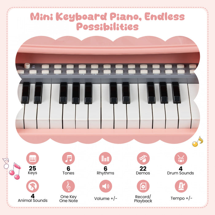 Costway 17.5in Height Mini Keyboard Piano for Kids 25 Keys Electric Piano w/Stool, Music Stand & Microphone