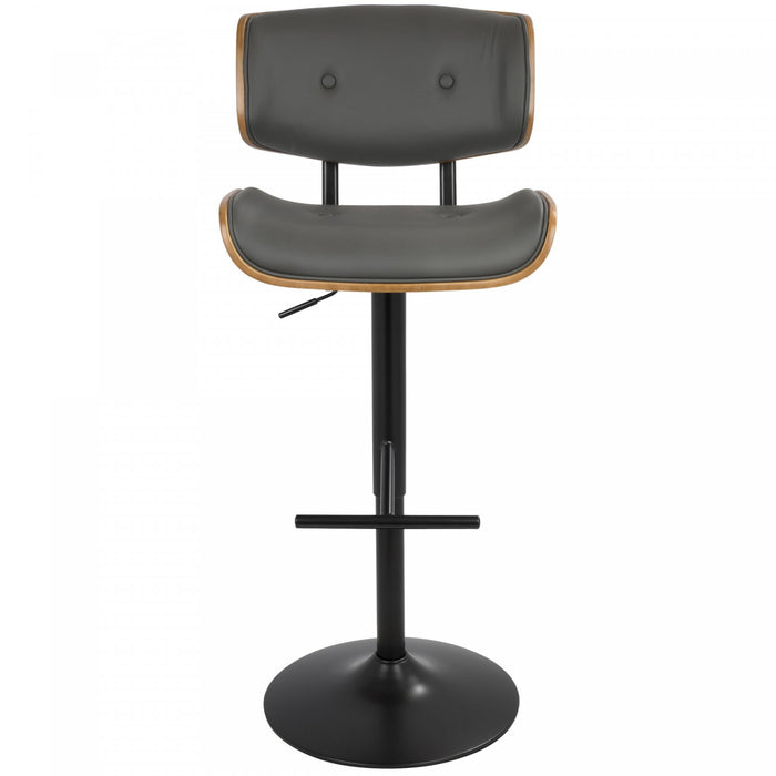 LumiSource Lombardi Faux Leather Mid-Century Modern Adjustable Barstool - Walnut/Grey