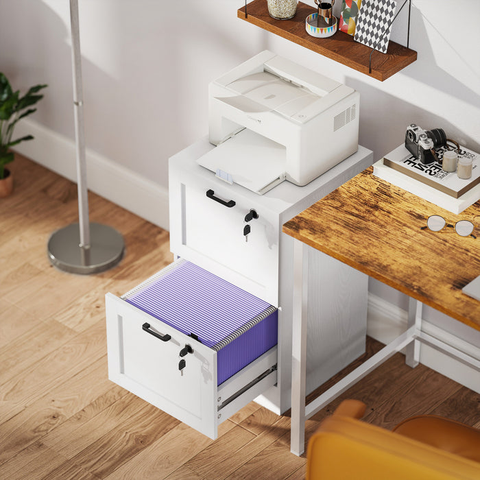 HOMCOM Office File Cabinet with 2 Drawers, Vertical Filing Cabinet, White