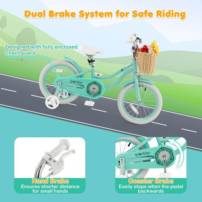 Prorider 14\" Kid's Bike With Training Wheels Adjustable Handlebar Seat Handbrake Green