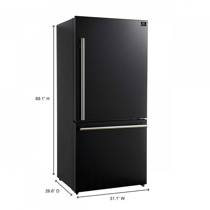 Forno Milano Espresso 31 Inch Bottom Freezer, Black, 17.2 cu.ft. - FFFFD1785-31BLK