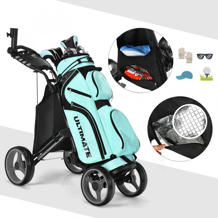Goplus Folding 4 Wheels Golf Push Cart W/bag Scoreboard Adjustable Handle Gray