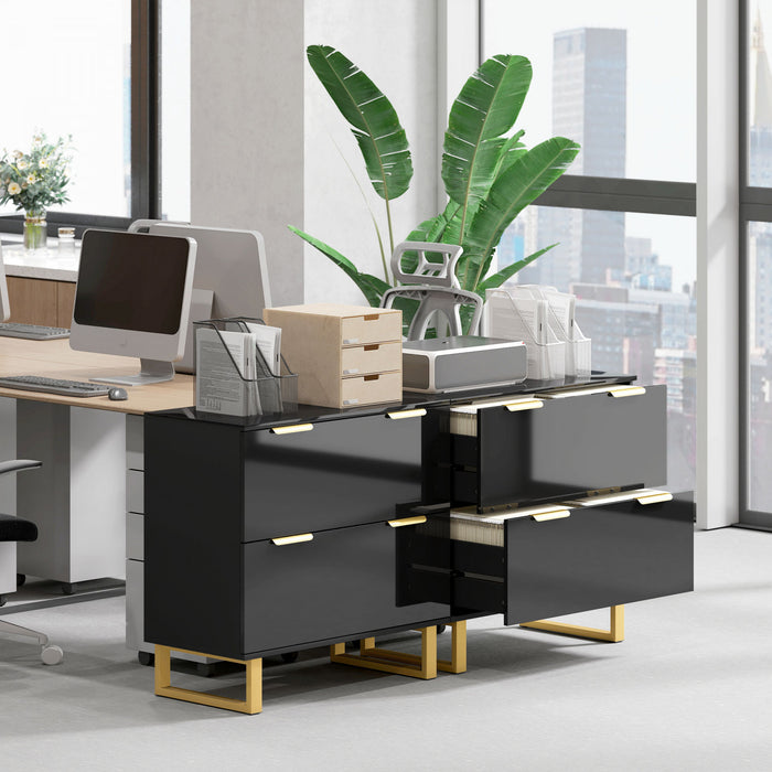 HOMCOM 2 Drawer File Cabinet Lateral Filing Cabinet High Gloss Black