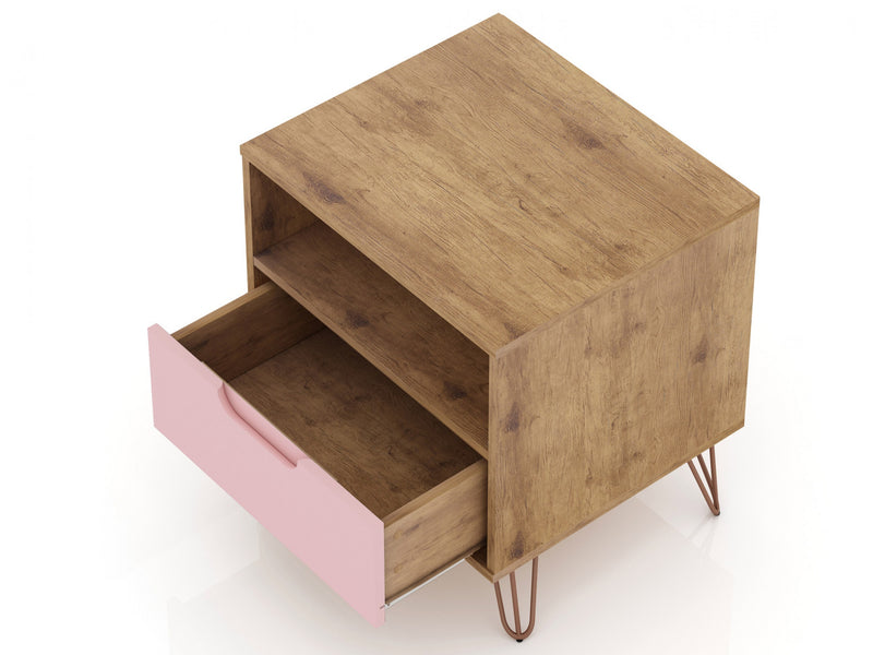 Rockefeller Mid-Century Modern 20\" Nightstand in Pink (1-Drawer) - Set of 2
