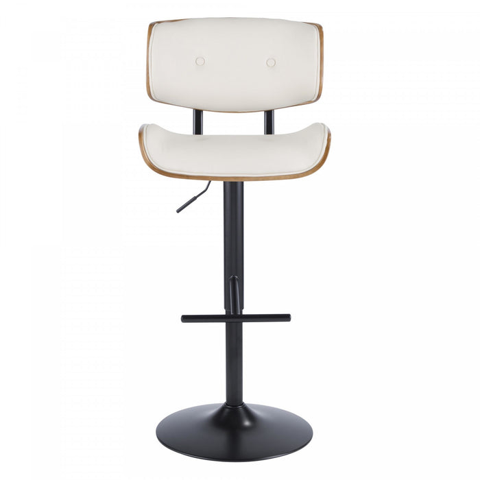 LumiSource Lombardi Faux Leather Mid-Century Modern Adjustable Barstool - Walnut/Cream