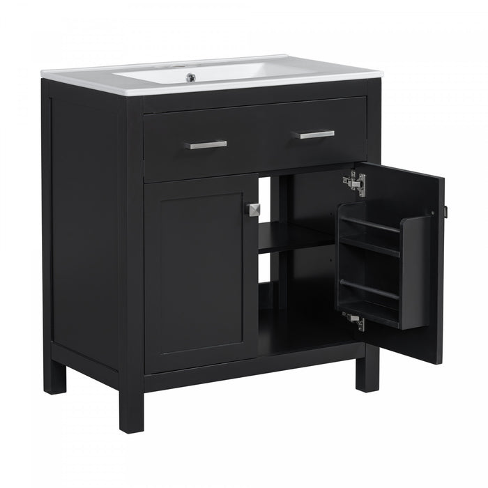 Baker 30 Inch Modern Bathroom Vanity with Ceramic Sink & Storage Cabinet, Black