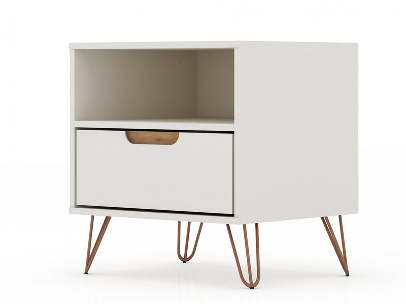 Rockefeller Mid-Century Modern 20\" Nightstand in Off White (1-Drawer) - Set of 2