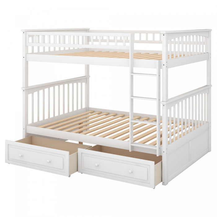 Brady Solid Wood Convertible Full Bunk Bed With Drawers, White
