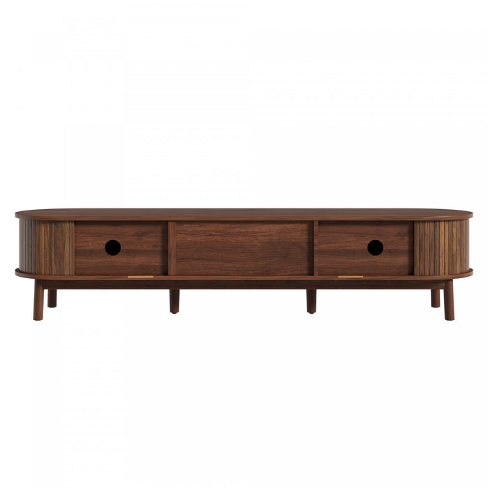 Oakmere 67 Inch Modern TV Stand with Drawer and Sliding Doors, Walnut