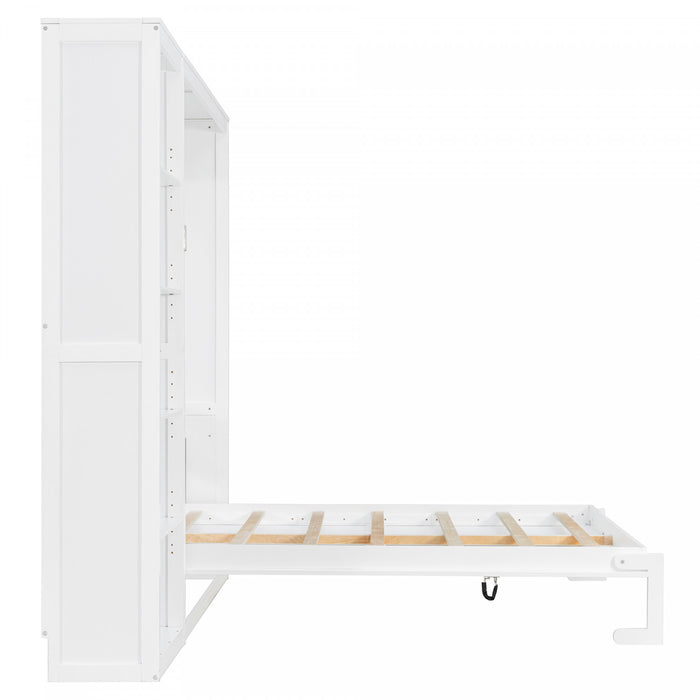 Jessie Space-Saving Multi-Functional Wall Bed with Shelves,Queen Size,White Queen Bed