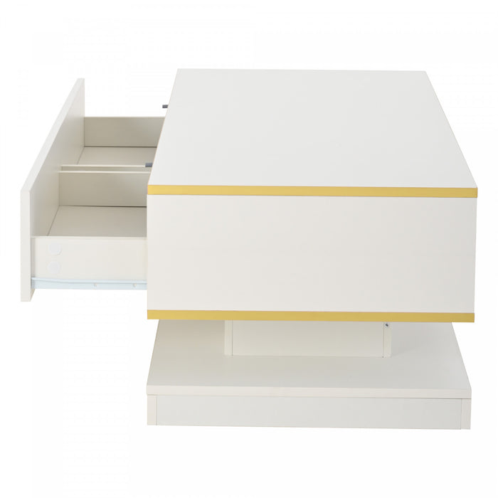 James Coffee Table with 2 Drawers Gold,White