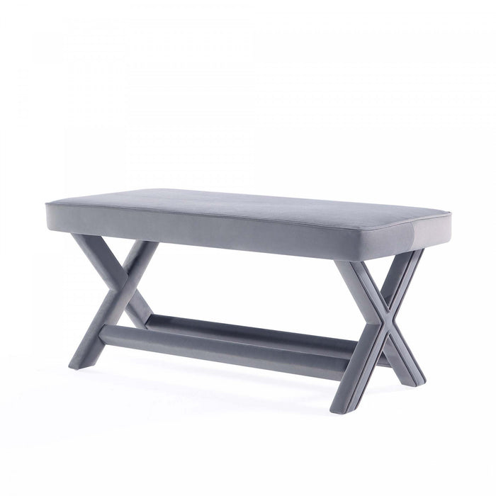 Abigail Mid-Century Modern Upholstered Velvet Accent Bench in Gray