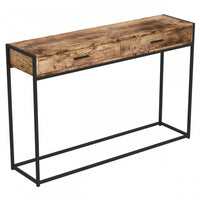 48” Modern Console Table With 2 Drawers - Brown Reclaimed Wood With Black Metal 