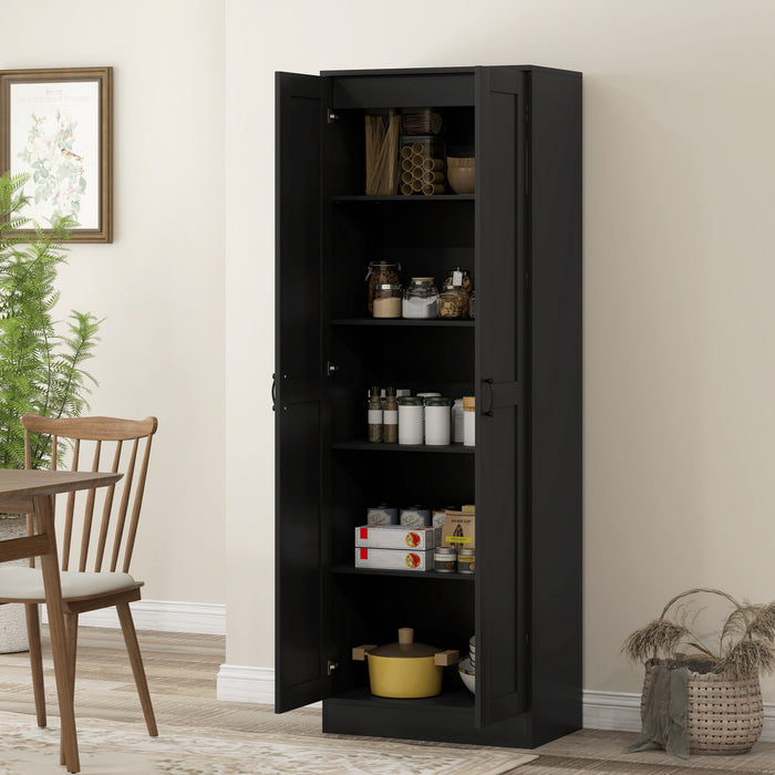 HOMCOM 5-Tier Storage Cabinet with Shelves, Kitchen Pantry Cabinet, Black
