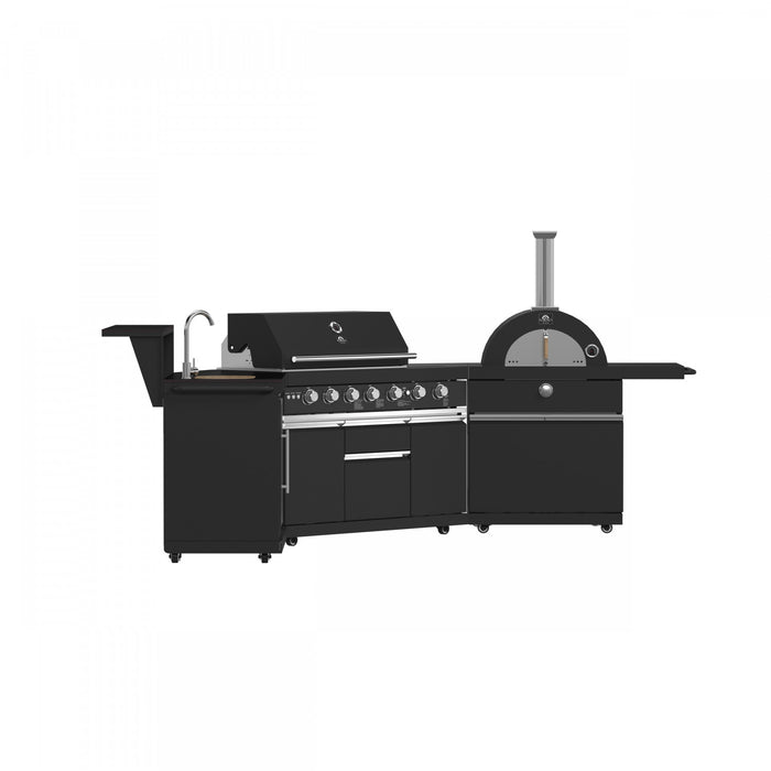 Forno All'Aperto 87,600 BTU BBQ, Sink & Bar Module, Gas Pizza Oven, Black Countertops - FODKT2551BLK