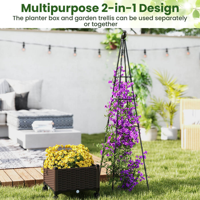Costway 1 Pcs Raised Garden Bed With Plant Box & Obelisk Trellis Lockable Wheels Cage Planter