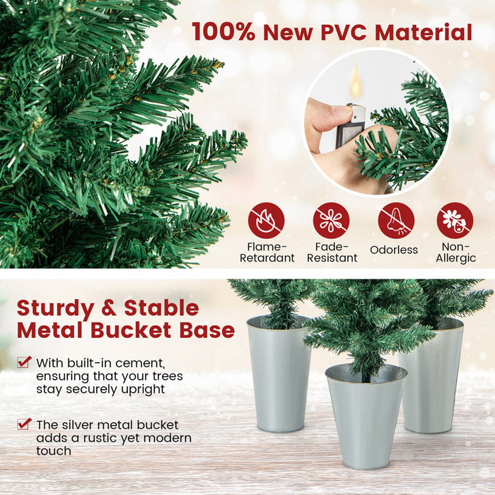 Costway Potted Artificial Christmas Tree Set Of 3 With 3/4/5 Ft Faux Slim Pencil Trees