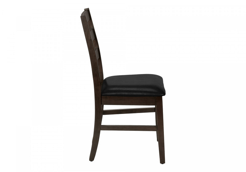 Dining Chair Set of 2 Kitchen Dining Room Brown Leather-Look Brown Solid Wood Transitional