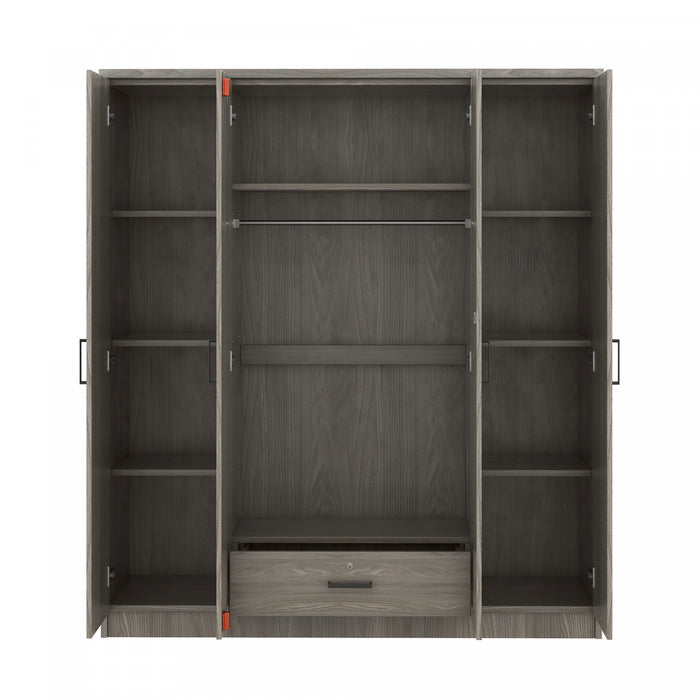 Christ 59.2\" 4-door Wooden Wardrobe With Drawer And Hanging Storage, Grey