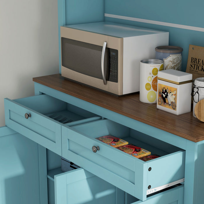 HOMCOM 71\" Pantry Cabinet w/ Microwave Space Buffet w/ Hutch Blue