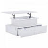 Ethan Lift-Top Coffee Table with LED Lighting and Storage Drawers,White | Ethan table basse relevable – table avec eclairage LED et tiroirs de rangement, blanc