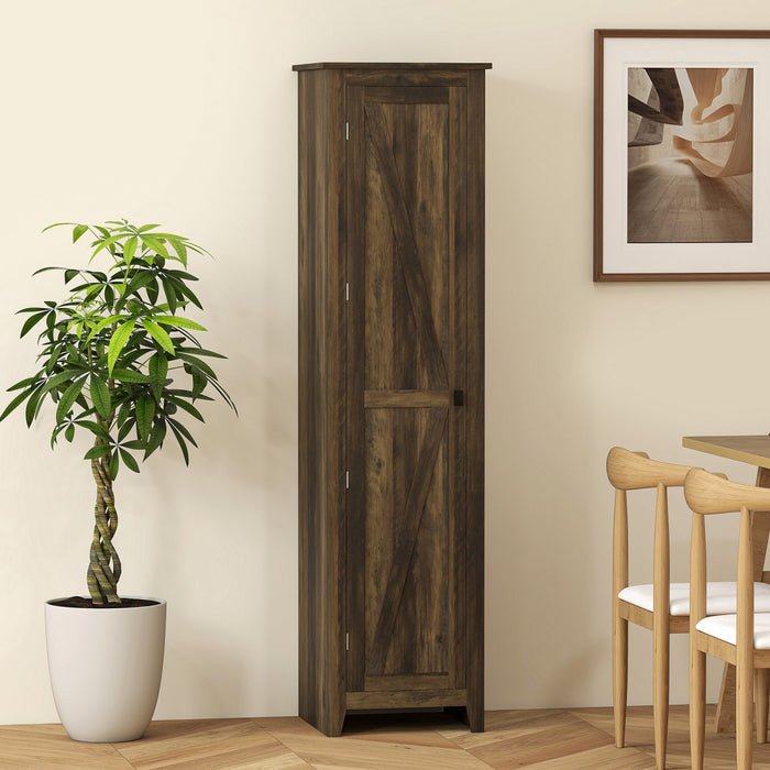 HOMCOM 67\" Kitchen Pantry, Storage Cabinet with Barn Door, Brown