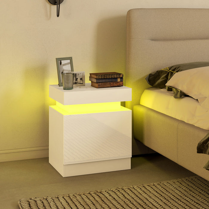 HOMCOM Nightstand Set of 2, Side Table with LED Lights, White