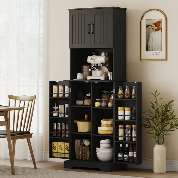 HOMCOM 71.5\" Tall Pantry Cabinet, Kitchen Cupboard with Spice Racks, Black
