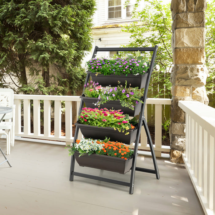 Costway 2pcs 4 Ft 4-tier Vertical Raised Garden Bed Elevated Planter W/4 Container Boxes