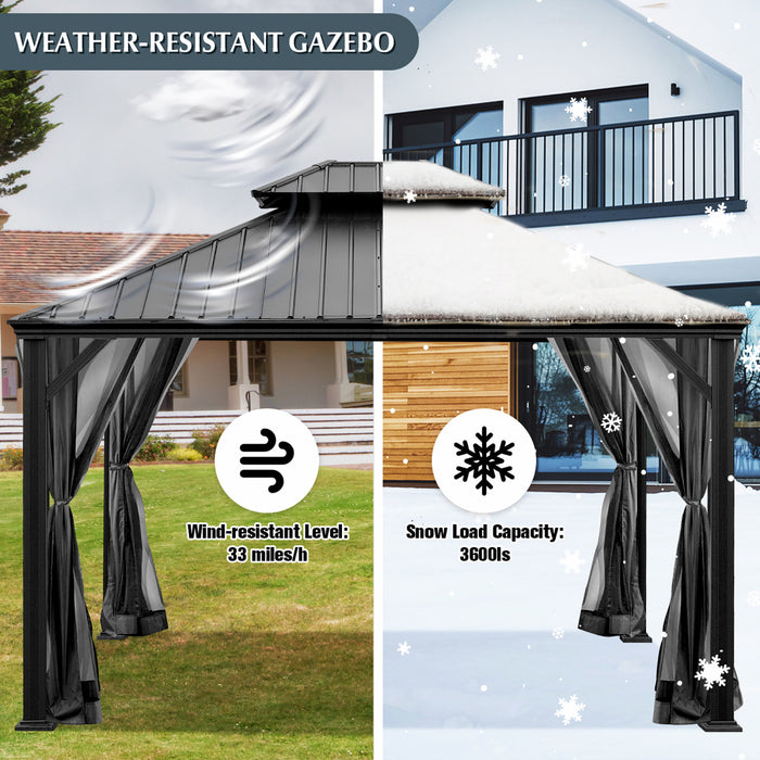 Costway 12ft X 10ft Hardtop Gazebo 2-tier Outdoor Galvanized Steel Canopy Grey