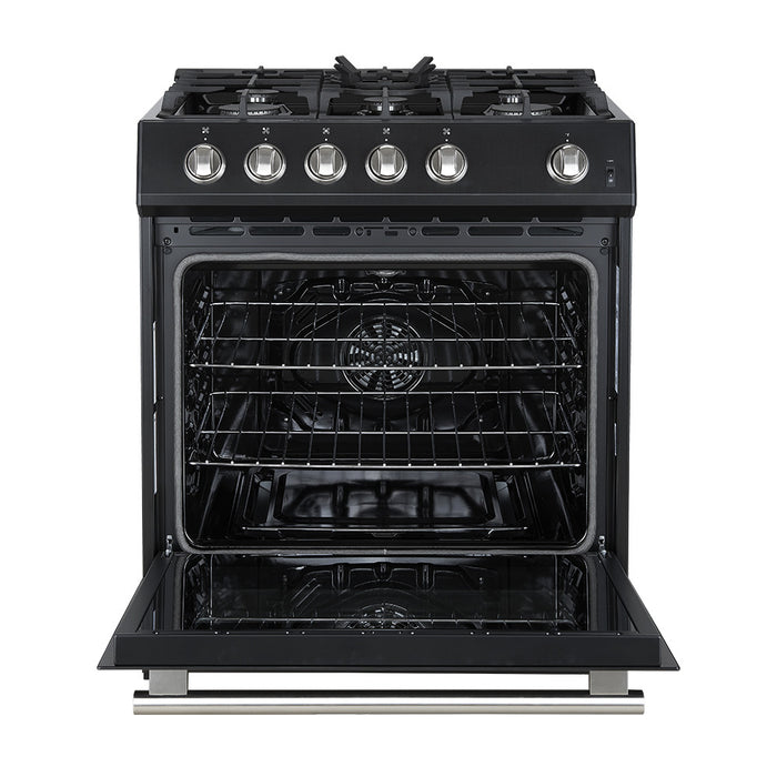 Forno Leonardo Espresso 30\" Black Gas Range, 5 cu.ft Convection Oven-FFSGS1116-30BLK