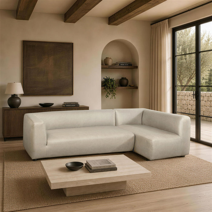 Lukas Contemporary Modern 118\" Right-Facing 2-Piece Sectional Sofa in Cream