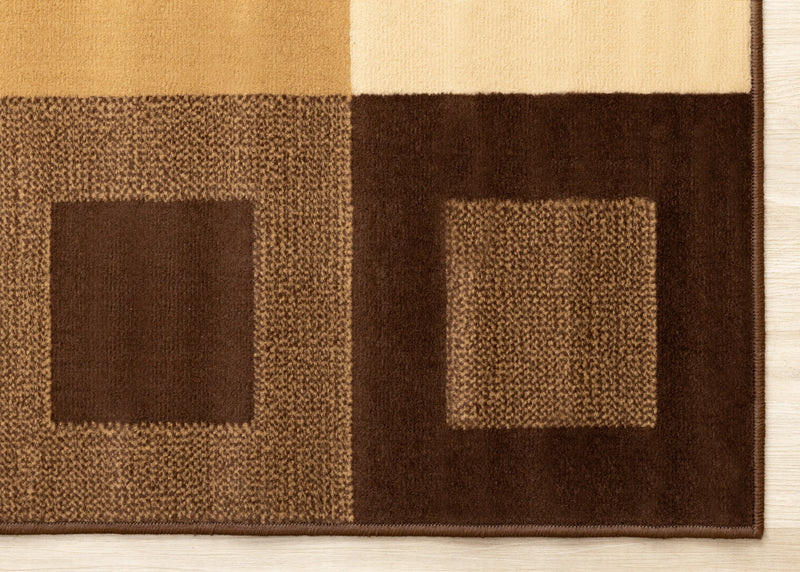 Florence Brown Beige Layered Squares Rug, 7'9\" x 10'6\" Indoor Area Rug