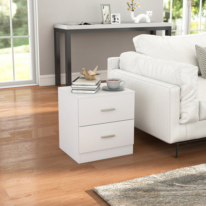 HOMCOM Bedside Table with 2 Drawers, Modern Nightstand for Bedroom, White