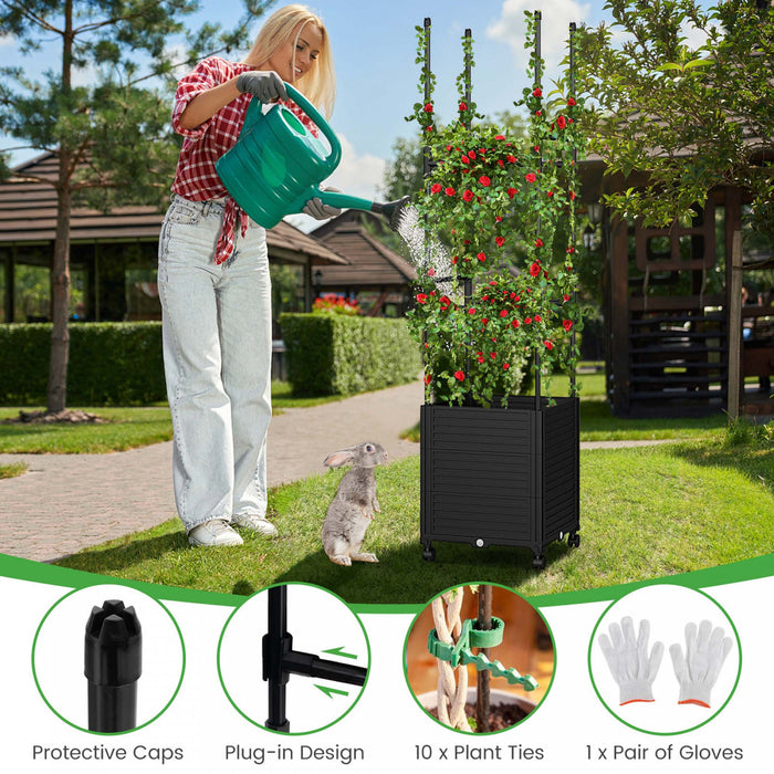 Costway 1 Pcs Raised Garden Bed With Trellis And Wheels Self-watering Planter Box With 3 Heights