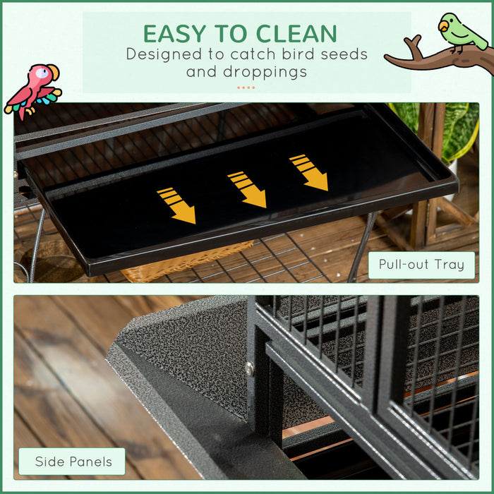 Pawhut 66\" Bird Cage Parrot Cage For Conures, Cockatiels, Parrotlet With Play Top, Rolling Stand, Pull Out Tray, Storage Shelf