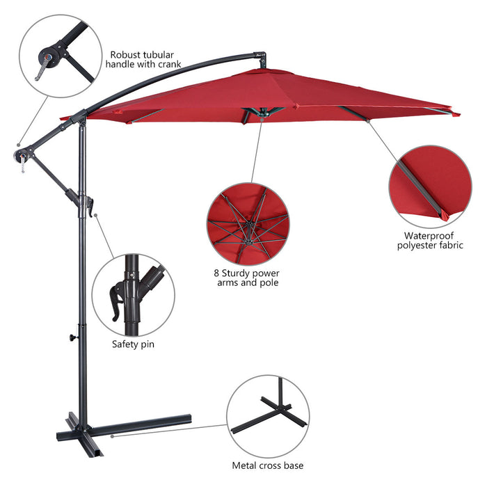 Costway 10' Hanging Umbrella Patio Sun Shade Offset Market W/ T Cross Base Burgundy