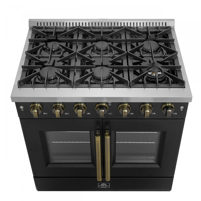 Forno Galiano 36\" Black Gas Range, 4.32 cu.ft- FFSGS6444-30BLK