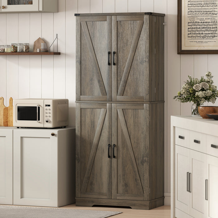 HOMCOM 72\" Kitchen Pantry Cabinet, Farmhouse Kitchen Storage Cabinet, Grey