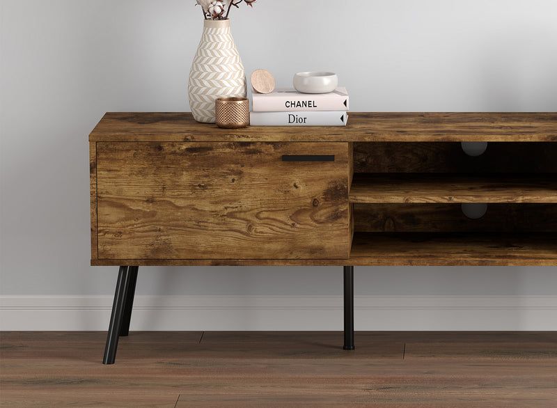 71” Durable Wood TV Stand With 2 Closed Doors 2 Shelves - Brown Reclaimed Wood