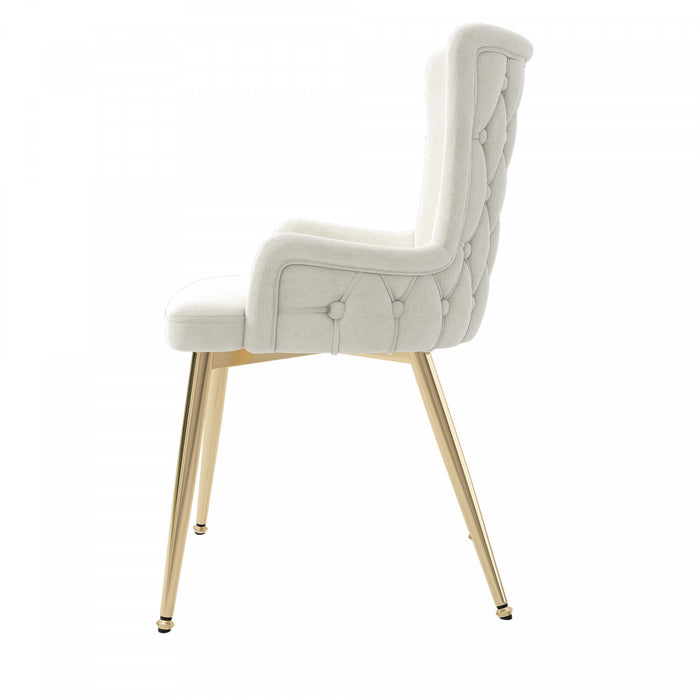 Luna Velvet Dining Chairs with Tufted Upholstered and Gold Metal Legs Set of 6, Beige