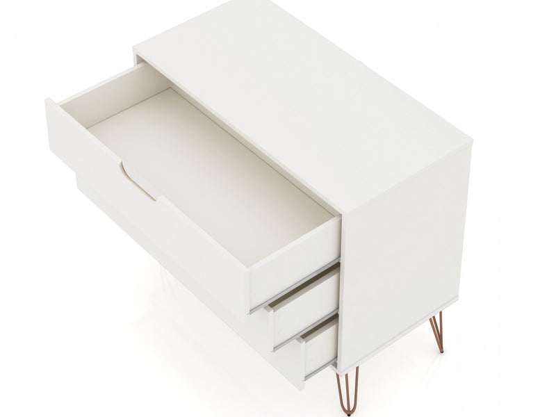 Rockefeller Mid-Century Modern 35\" Dresser in White (3-Drawer) - Set of 2