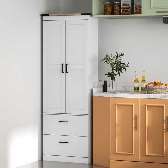 HOMCOM 67\" Tall Kitchen Pantry Cabinet with Adjustable Shelves Cream White